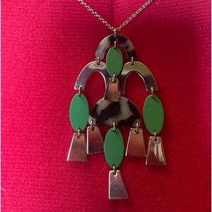 Banana Republic gold tone long chain with tortoiseshell and green pendant